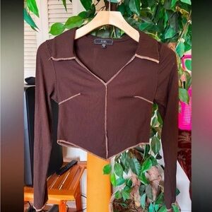 Vibe Dark Brown Crop Top with Light Stitching